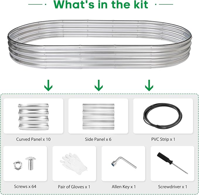 JERIA 8×4×1ft Oval Raised Garden Bed,Galvanized Raised Garden Bed Kit Outdoor Metal Gardening Planter Box for Vegetable, Fruits, Flower，Herbs JERIA