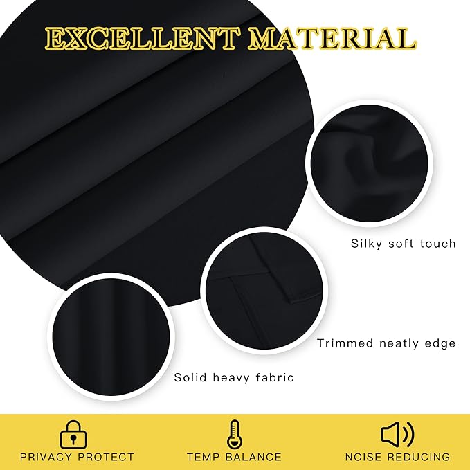 NICETOWN Black Curtain Drape for Bedroom - Light Reducing Thermal Insulated Solid Grommet Blackout Window Curtain for Home Office/Farmhouse (1 Piece, W66 x L66, Black) NICETOWN