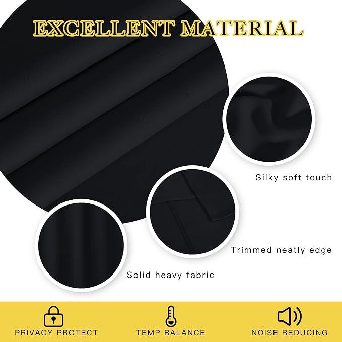 NICETOWN Blackout Black Curtain & Drape 90 inches Long - Grommet Thermal Insulated Blackout Drape Light Blinds Room Darkening Window Treatment for Bedroom (1 Panel, W52 x L90, Black) NICETOWN