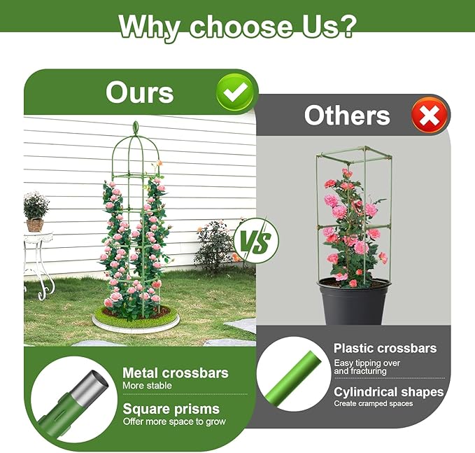 2 Pack Garden Obelisk Trellis, 70IN Tall Plant Support for Climbing Vine, Metal Covered Plastic Rustproof Heavy Duty Rose Trellis Indoor Outdoor (Green, 70 * 11.8 * 11.8IN（H*W*L）) Laodier
