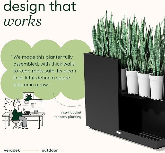 Veradek Block Series Span Plastic Planter - Tall Rectangular Planter for Indoor or Outdoor Patio/Porch | Durable All-Weather with Removable Insert Bucket | Modern Design for Plants, Flowers, Garden VeradekOutdoor