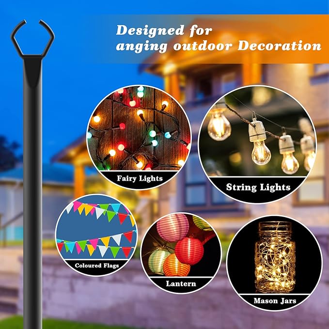 2 Pack String Light Poles,10 Ft Light Poles for Outside String Lights,Outdoor Lights Pole with Fork,Metal Poles Stand for Patio Deck Backyard Mutovlin