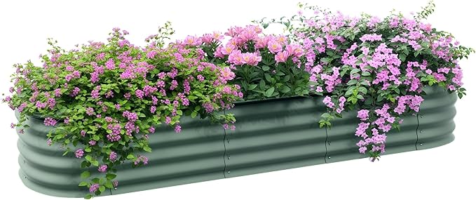 Outsunny 6.5' x 2' x 1' Galvanized Raised Garden Bed Kit, Outdoor Metal Elevated Planter Box with Safety Edging, Easy DIY Stock Tank for Growing Flowers, Herbs & Vegetables, Green Outsunny