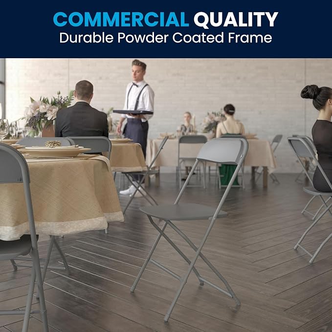 Flash Furniture Hercules Series Plastic Folding Chair - Grey - 4 Pack 650LB Weight Capacity Comfortable Event Chair-Lightweight Folding Chair FlashFurniture