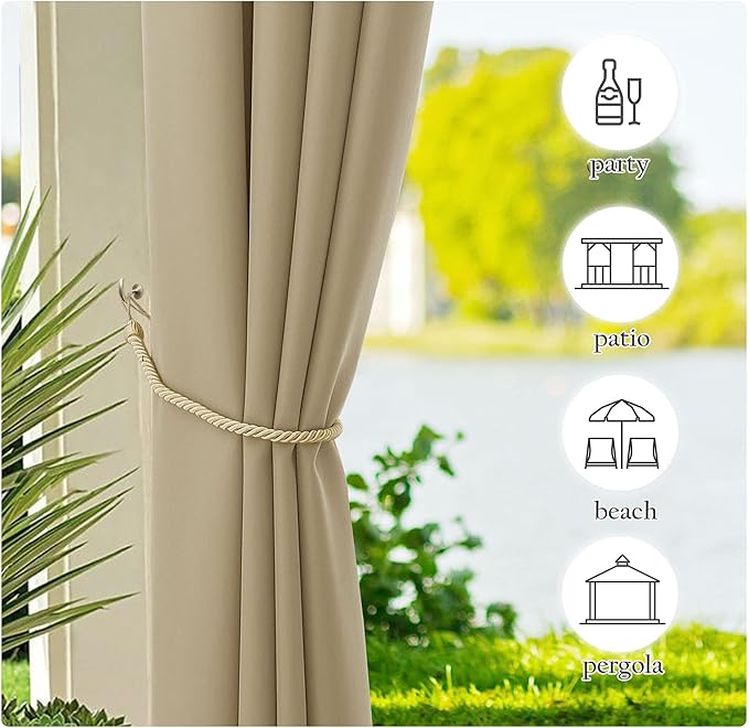 NICETOWN Canvas Patio Curtains for Outdoor Waterproof 2 Panels, Home Fashion Machine Washable Grommet Top & Bottom Fixed Thermal Insulated Privacy Drapes for Balcony/Gazebo, 55" W x 108" L, Taupe NICETOWN