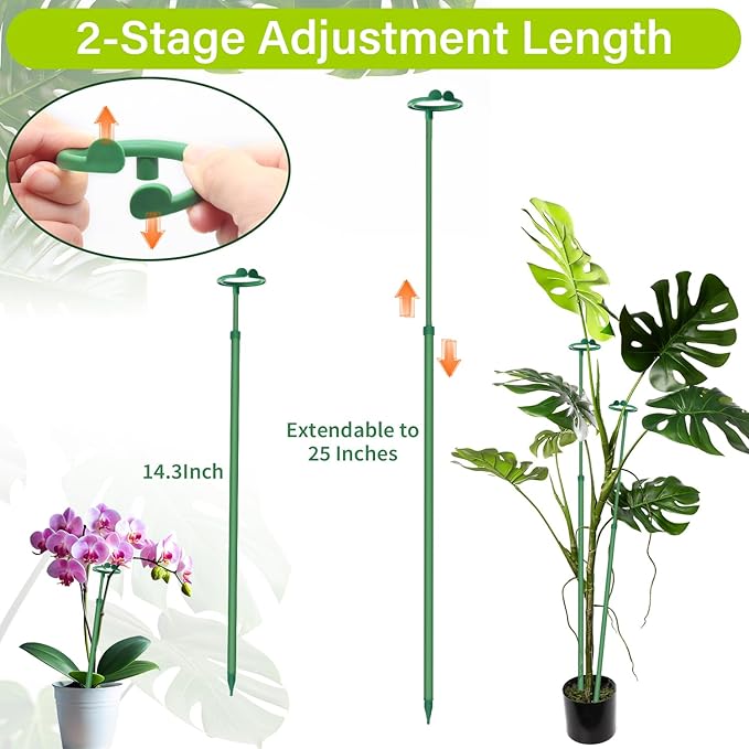 Extendable Plant Stakes,Adjustable Length from 14.3IN to 25IN Monstera Support Stakes with Clips,Sturdy Plant Stakes for Indoor Outdoor,Garden Sticks for Orchid,Tomato,Climbing Plants- 7Pack GAGANANG