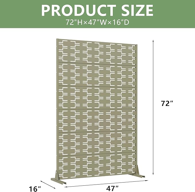 Casaphoria Metal Privacy Screen Outdoor, 72" H x 47" W Freestanding Decorative Privacy Screen for Patio Deck Balcony Garden with Stable Base, Grey-Brick Casaphoria