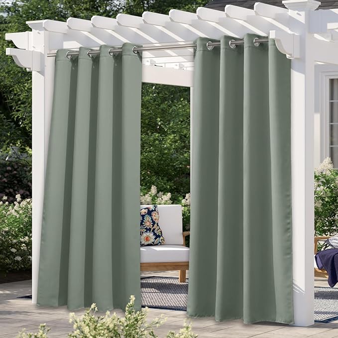 NICETOWN Sage Green Blackout Outdoor Curtains for Patio Waterproof, Thermal Insulated Rustproof Grommet Durable Indoor Outdoor Blinds Light Blocking for Yard Party/Porch, W52 x L95, 1 Panel NICETOWN