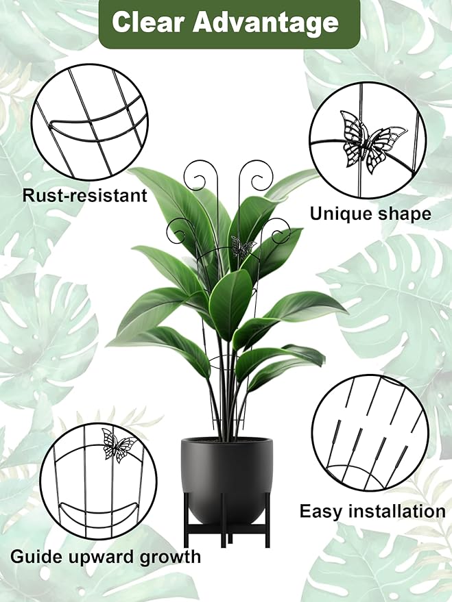 Metal Butterfly Trellis for Climbing Plants Indoor, 4 Pack 30 Inch Taller Garden Trellis for Potted Plants, Monstera Plant Support Stakes for Ivy Pothos Hoya Flower Outdoor (Black) Whtawtaw
