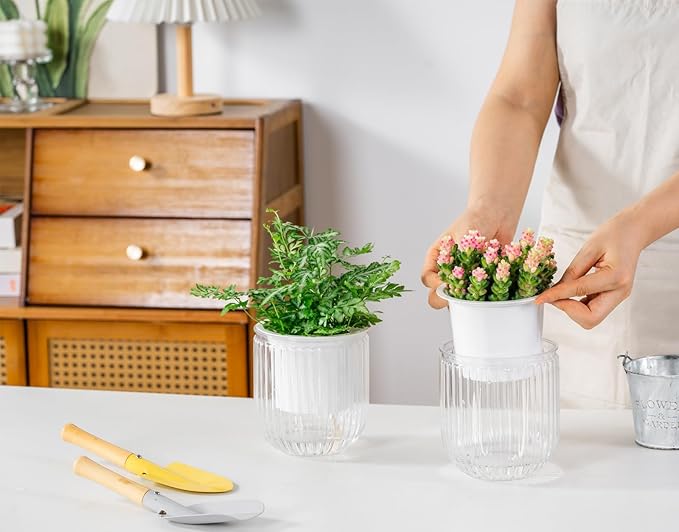 Melphoe Self Watering Pots for Indoor Plants Planter, 4.7 Inch 2 Pack Planters Self Watering Plant Pots for Flower, Houseplants, Succulent, African Violets and Cactus with Drainage Melphoe