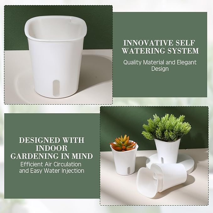 20 Pcs 3 Inch Self Watering Pots Self Watering Planters for Indoor Planters Plastic Garden Flower Pots with Level Indicator Vents for Herbs Ziliny