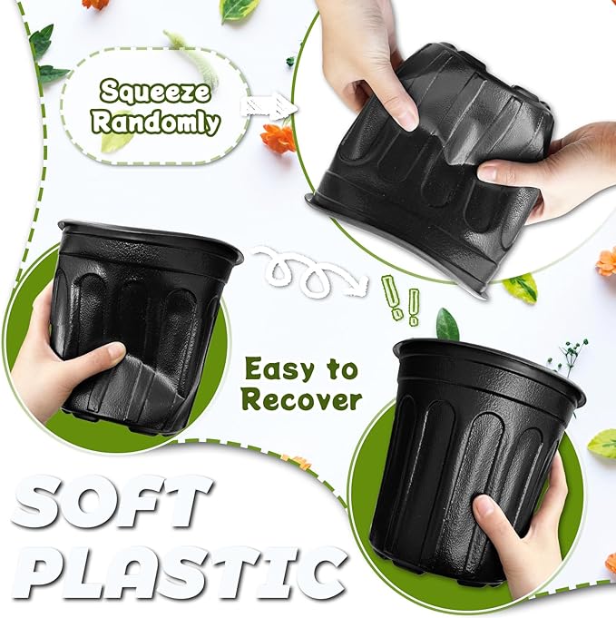 OJYUDD 60 Pack 1 Gallon Flexible Plant Nursery Pots,Thickened Soft Plastic Seed Starting Pots,Plastic Plant Container with Hole for Flower Seedling,Succulents,Cuttings,Transplanting(Black) OJYUDD