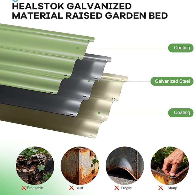 Galvanized Raised Garden Bed Outdoor, 4x2x1ft Oval Metal Raised Beds for Gardening, Rust-Resistant Garden Planter Box with Tools for Planting Vegetables, Flowers, Fruits in Lawn (Olive Green) HEALSTOK