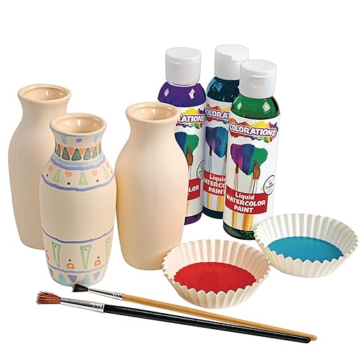 Colorations Decorative Ceramic Vases, Set of 12, Small, Unfinished, Coated Inside, Gift, DIY, Ready to Decorate, Arts & Crafts, Craft Project, Nature, Flowers, Herb Garden, Ages 5 & Up Colorations