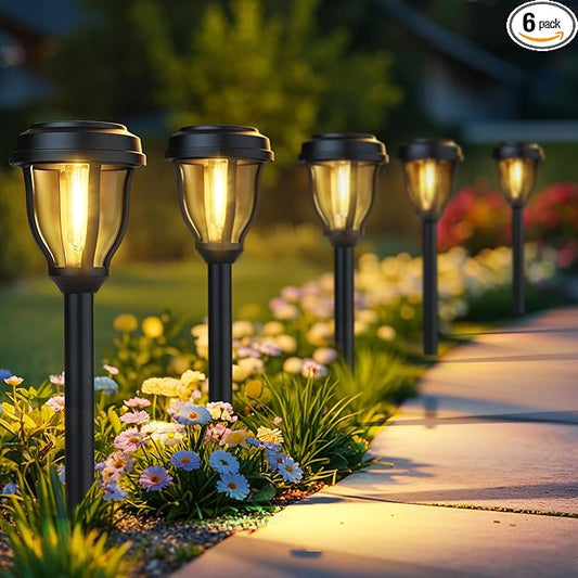 DERAYSION 6 Pack Solar Lights Outdoor, Solar Pathway Lights Waterproof Garden Landscape Lighting for Path, Yard, Walkway, Driveway Decor- 6 Pack Warm White DERAYSIONSolarLighting