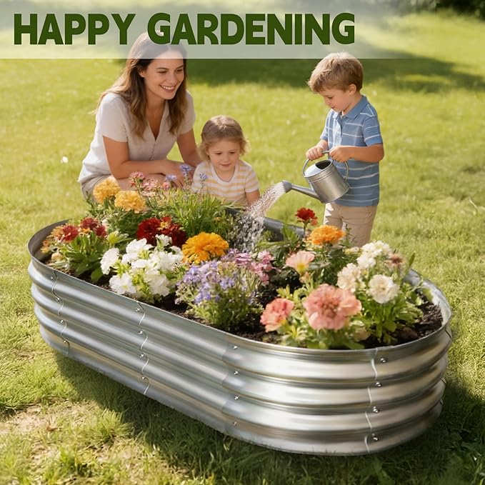 Galvanized Raised Garden Bed Outdoor, Large Raised Bed for Gardening, 2Pcs 4x2x1ft Oval Metal Planter Box for Vegetables, Fruits, Flowers, Silver VivaGarden