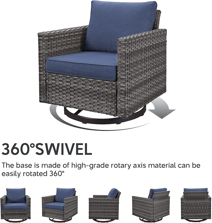 Belord Patio Sectional Furniture Set with Coffee Table: 8 Pieces Wicker Patio Conversation Set with L Shaped Sofa, Outdoor Swivel Glider Rocker, Rattan Ottomans, Removable Belord