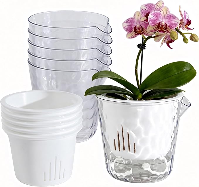 InmeRun Plant Pots Indoor Plastic Flower Pots Outdoor 5 inch Set of 6 Pack with Drainage Holes and Saucers for Garden Pots (self Watering 5in-6p) InmeRun