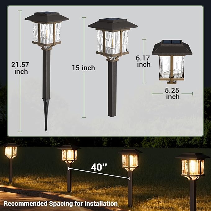 XMCOSY+ Solar Pathway Lights Outdoor, 2-Tone LED Waterproof Garden Outdoor Lighting for Yard Stainless Steel & Glass Solar Powered Landscape Walkway Driveway Decor (4 Pack, Warm White) XMcosy
