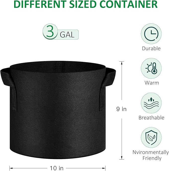 12-Pack 3 Gallon Thickened Non-Woven Grow Bags, Aeration Fabric Pots with Handles JNYONG