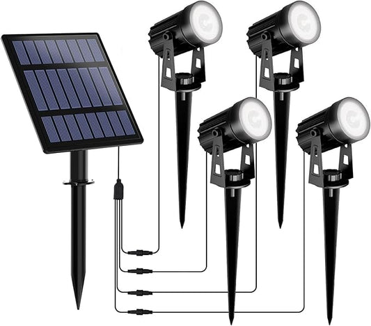T-SUNUS Christmas Solar Garden Spotlight White Outdoor, 4-in-1 Spot Lights 6000K IP65 Waterproof 9.8ft Cable 5W Separated Panel, Auto On/Off Spotlights for Tree Yard Driveway Pathway Pond Halloween T-SUNUSLighting