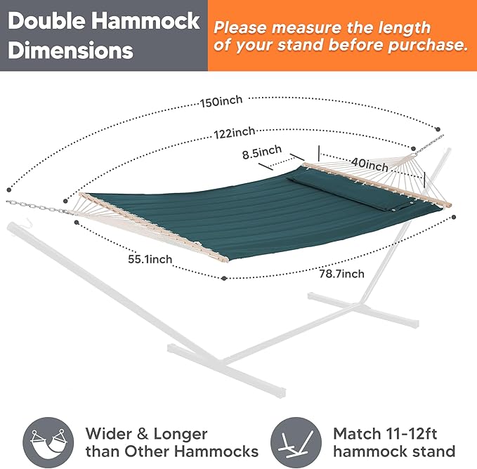 SUNCREAT Hammocks Replacement Hammock for Stand, 475 lbs Capacity, Two Person Patio Hammock for Outside, Dark Green SUNCREAT