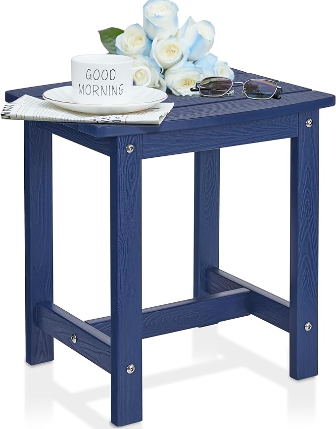Y&M Outdoor Side Table, HIPS Adirondack Small Single Table, Waterproof Square Outside Table, Balcony Modern End Tables for Patio, Pool, Beach, Porch, Deck, Indoor or Outdoor Use, Navy Blue YM