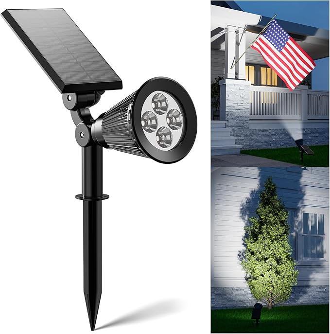 Solar Spot Lights Outdoor Waterproof for Flag, Palm Tree, Pole, Sign, Statue, Mailbox, Bright LED Outside Landscape Flood Spotlights for Accent Uplighting Yard, Garden, House, Backyard, Patio FALOVE