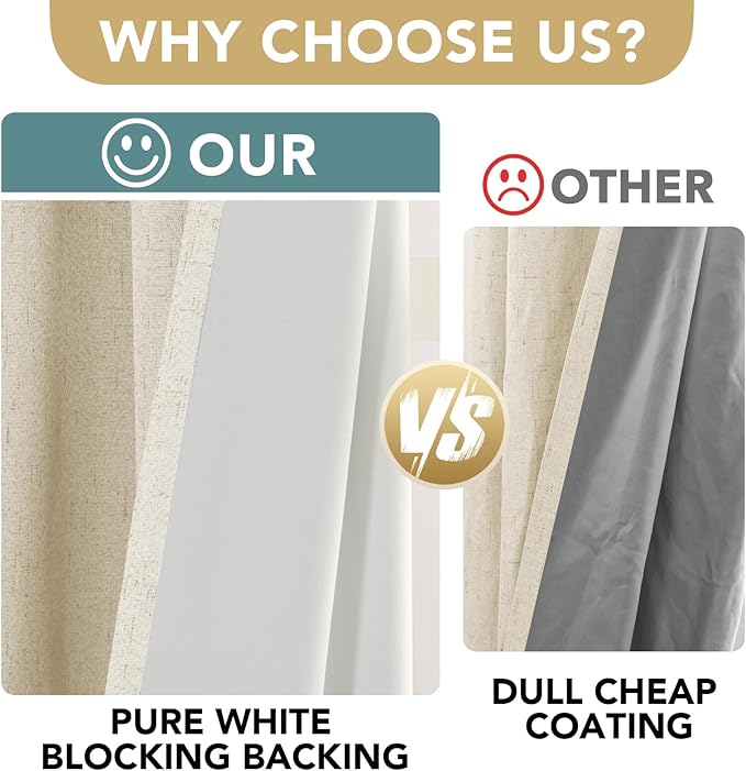 H.VERSAILTEX Linen Blackout Curtains Durable Thick Textured Linen Look 100% Blackout Patio Door Curtain Anti Rust Grommet Extra Wide Sliding Door Curtain Panel, Bleached Sand, W100 x L84 inch HVERSAILTEX