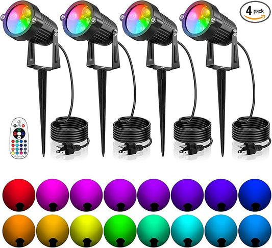 OurLeeme Lawn Flood Light Stake, 2-in-1 Waterproof Outdoor Remote controlle Landscape Lighting Spotlight Wall Light for Yard Garden Driveway Pathway Pool (4 Pack) OURLEEMELIGHTING