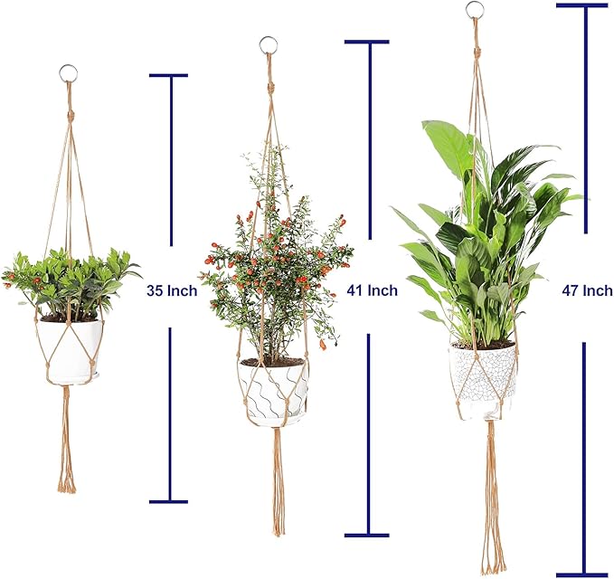 3 Pack Macrame Plant Hanger Indoor, 35 41 47 Inch Handmade Boho Hanging Planter Basket with Screw Hooks S-Hooks and Extension Rope for Indoor Plants Home Decor (POTS NOT Included) (Brown) Rootora