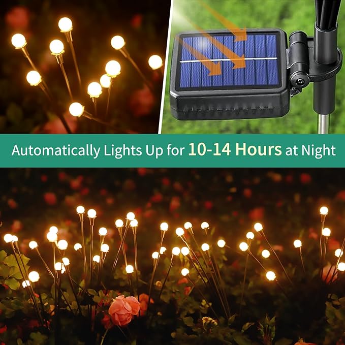 Solar Lights Outdoor Waterproof, 2 Packs 16LED, Solar Garden, Patio, Garden Decor, Patio Decor, Firefly Outdoor, Unique Gifts for Women, Gifts for Grandma Rootora