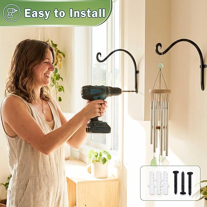 Qiang Ni Outdoor Bird Feeder Hanger Hooks: 12-Inch 50Lbs Wall Hanging Plant Bracket Indoor - 2 Pieces Plant Hooks for Hanging Flower Baskets QiangNi