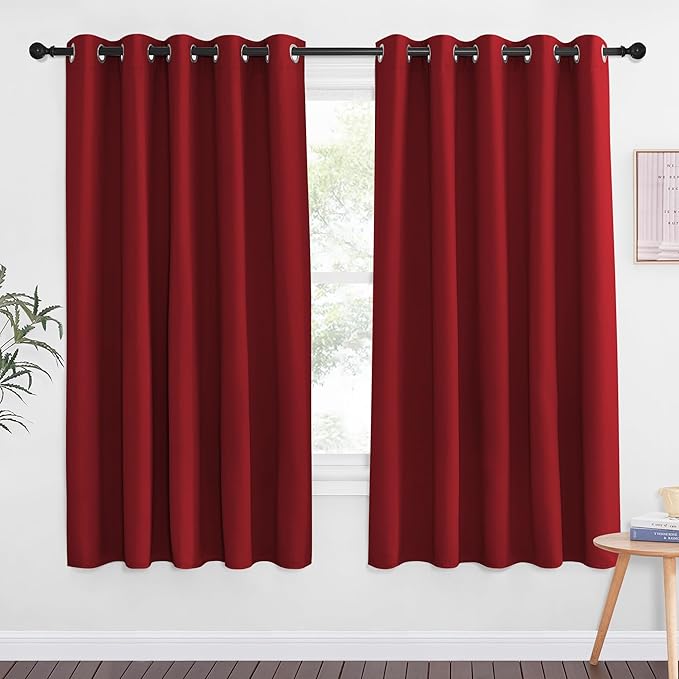 NICETOWN 66 Inch Long Blackout Curtains for Bedroom Living Room, Thermal Insulated Room Darkening Curtains, Light Blocking Blackout Drapes for Bedroom, 66" W x 66" L, 1 Panel, Burgundy Red NICETOWN
