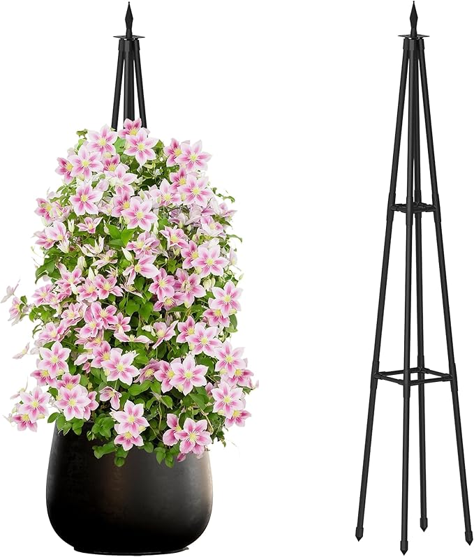 4FT Obelisk Trellis for Climbing Plants Outdoor, 16mm Rust-Proof Extra Thickened Plastic-Coated Metal Pipes, Indoor Climbing Support for Potted Plants, Vines, Flowers Stands,Black HSUNDRIES