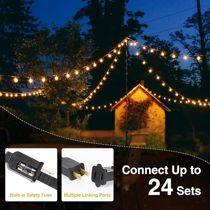 ZJOJO 200FT Outdoor String Lights, G40 Globe Outdoor Lights with 60 Shatterproof LED Bulbs 2700K, IP65 Waterproof Patio Light String Lights for Outside Backyard Porch Party ZJOJO