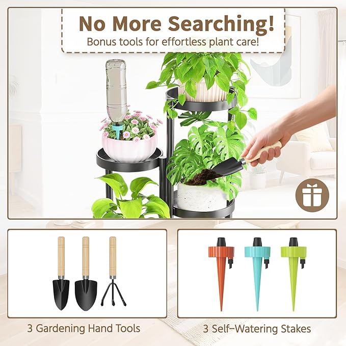 LASZOLA 5 Tiered Folding Tall Plant Stand Indoor for Multiple Large Planter, Heavy Duty Metal Adjustable Flower Rack for Narrow Corner, Sturdy Vertical Spiral Shelving Holder for Modern House, Black LASZOLA