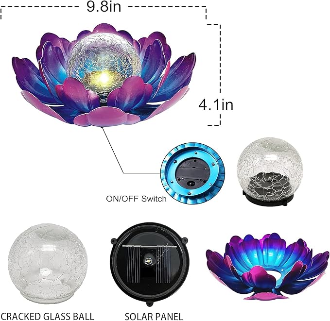 WNP Solar Lotus Flower Light Outdoor Decorations,Solar Powered Outdoor Garden Decorative,Garden Decor Birthday Gift for Women Mom Grandma Decor Light,Waterproof Metal Lotus Yard Outside Decoration WNPMakeYourLifeBeautiful