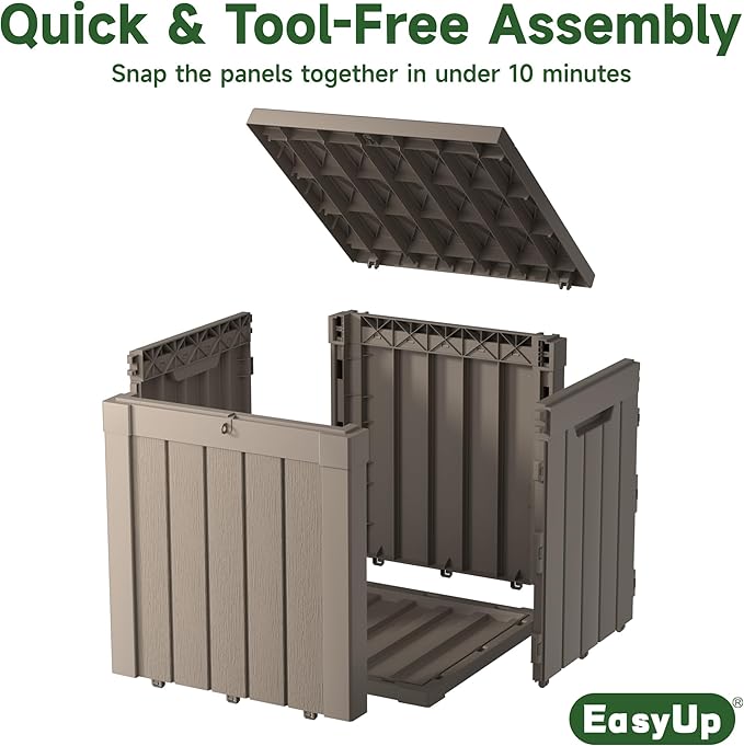 EasyUp 50 Gallon Outdoor Storage Box, Resin Waterproof UV-Resistant Deck Box, Reinforced Stability for Patio, Garden, and Poolside, Striped Gray EASYUP