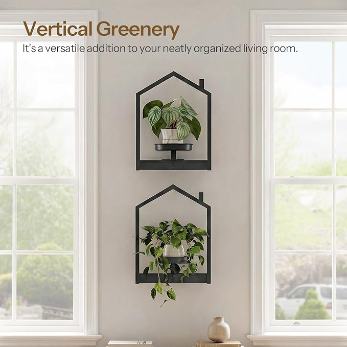 HOOBRO Wall Plant Holder, Wall Planters for Indoor Plants Set of 2, Plant Hanger Indoor Window Plant Shelves for Indoor Outdoor Decor, Black BK08HJP201 HOOBRO
