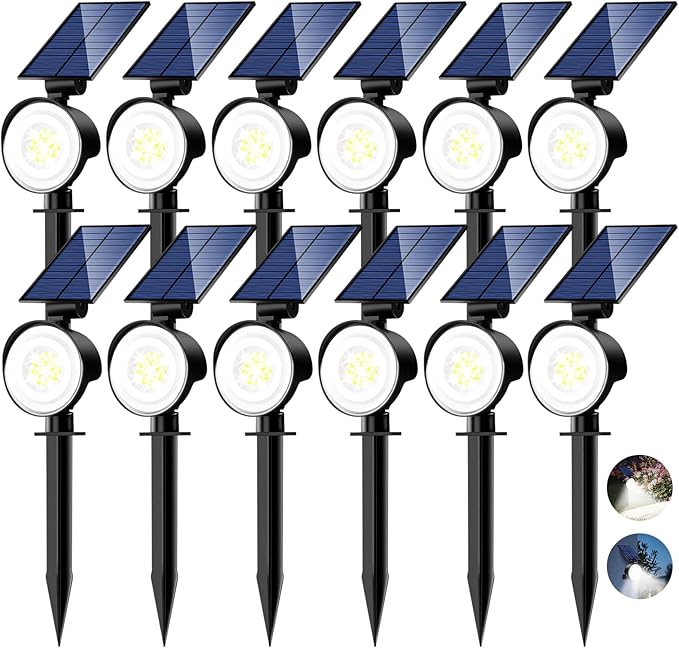 nipify 12 Pack Solar Spot Lights Outdoor Waterproof with 3 Modes, Solar Spotlight Light for Outside Yard Landscape Lighting Pathway Lights Wall, Cool White Nipify