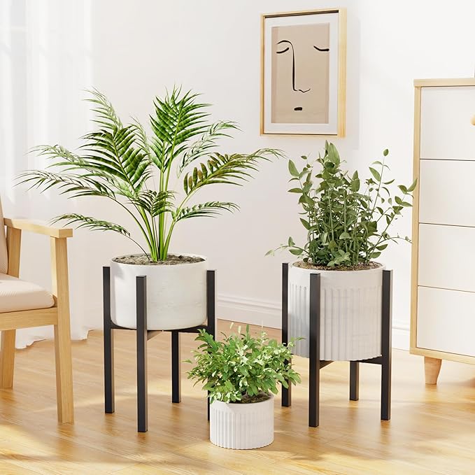 Adjustable Metal Plant Stand Indoor Outdoor - Fits 8 to 12 Inches Pots - Mid Century Modern Planter Stand Single Floor Flower Pot Holder Home Decor for Gardening Gifts Linpla