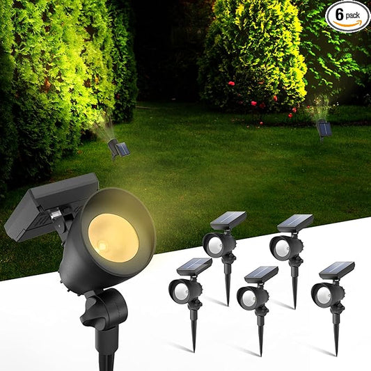 Solar Lights Outdoor, Solar Spot Lights Outdoor, 6 Pack IP44 Waterproof Solar Spotlights, Auto On/Off Solar Powered Garden Lights for Yard Pathway Driveway (Warm White) Bright Pathway AZIRIER