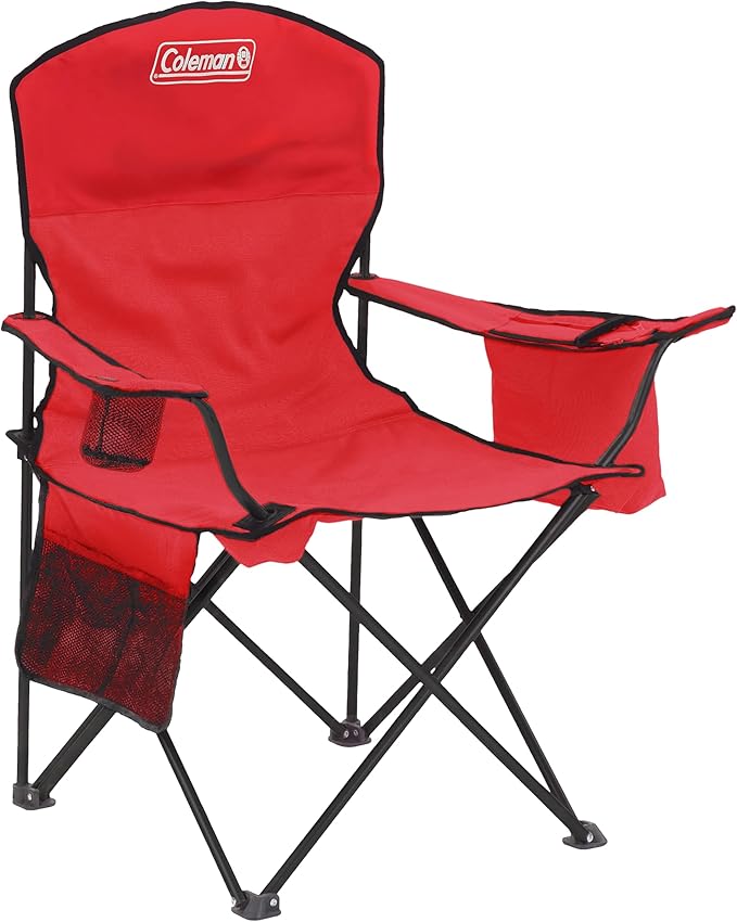 Coleman Portable Camping Chair with 4-Can Cooler, Cushioned Seat & Back with Side Pockets & Cup Holder, Carry Bag Included, Great for Camping, Tailgating, Firepits, Patio, & More Coleman