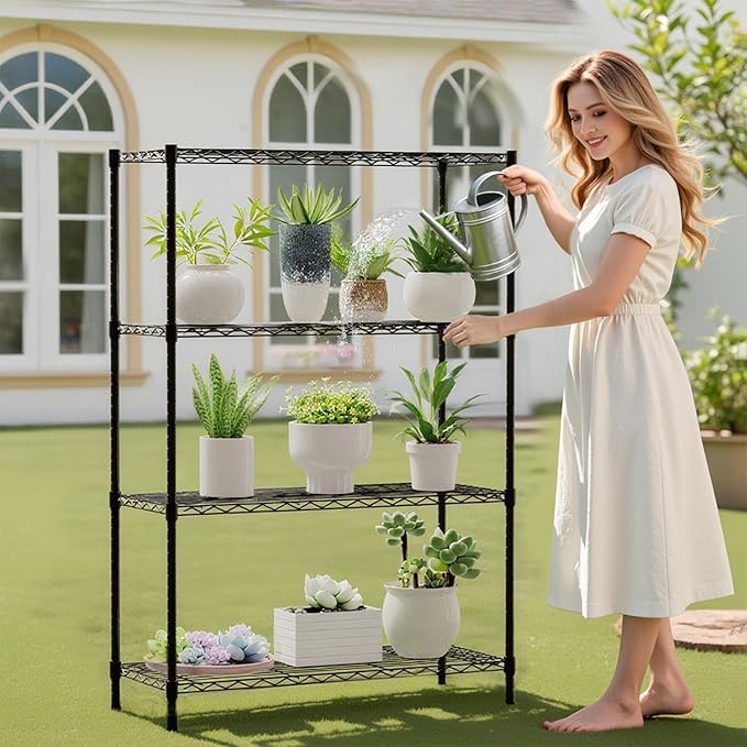 BestOffice | 4-Tier Wire Storage Shelves | 36x14x54 | Black | with Adjustable Racks | Heavy-Duty Metal Shelf, Holds Upto 1000 lbs | No-Tool Assembly | Ideal for Home & Garage Shelving BestOffice