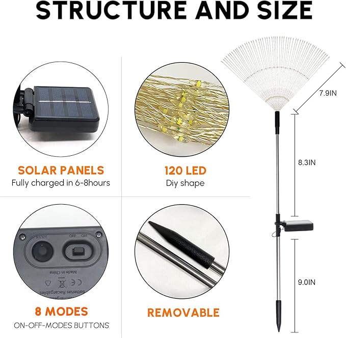 Solar Garden Firework Lights Outdoor Waterproof 6 Pack Solar Powered Art Stake Twinkle Lighting for Outside Decor, 120 LED Sparklers String Lights for Yard Pathway Patio Party Decorations (Warm White) SolarEra-FREETOSHINE