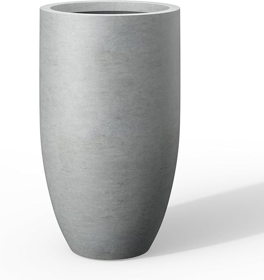 Kante 24 Inch Tall Round Concrete Planter, Large Indoor Outdoor Plant Pots with Drainage Hole and Rubber Plug, Modern Decorative Garden Pots for Home Patio Porch, Natural Concrete Kante