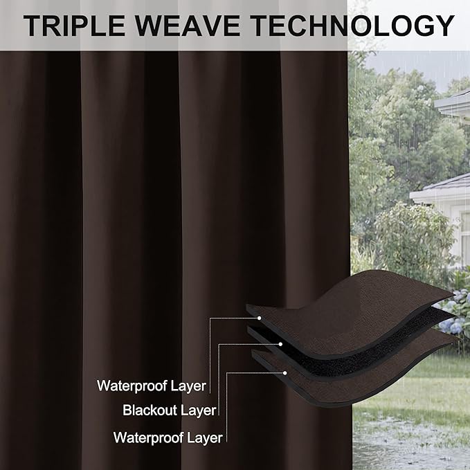 RYB HOME Indoor Outdoor Curtain - Porch Curtains Outdoor Patio Sunlight Block Window Curtain Grommet Waterproof Cabana Cabin Drape Privacy Panel, 1 Piece, W 52 x L 84 inch, Brown RYBHOME