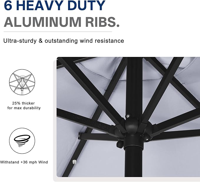ABCCANOPY Durable Solar Led Patio Umbrellas with 24LED Lights 7.5FT with 6 Sturdy Ribs (Fog Gray) ABCCANOPY