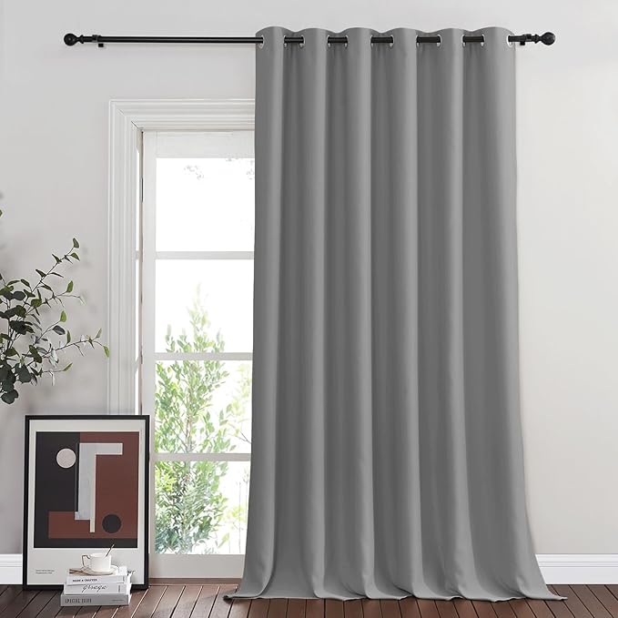 NICETOWN Room Darkning Bedroom Curtain 120" L Extra Long, Stainless Steel Grommet Blackout Privacy Protect Room Darkening Drape Public Divider for Patio & Pool, Silver Grey, 84" W, 1 Panel NICETOWN